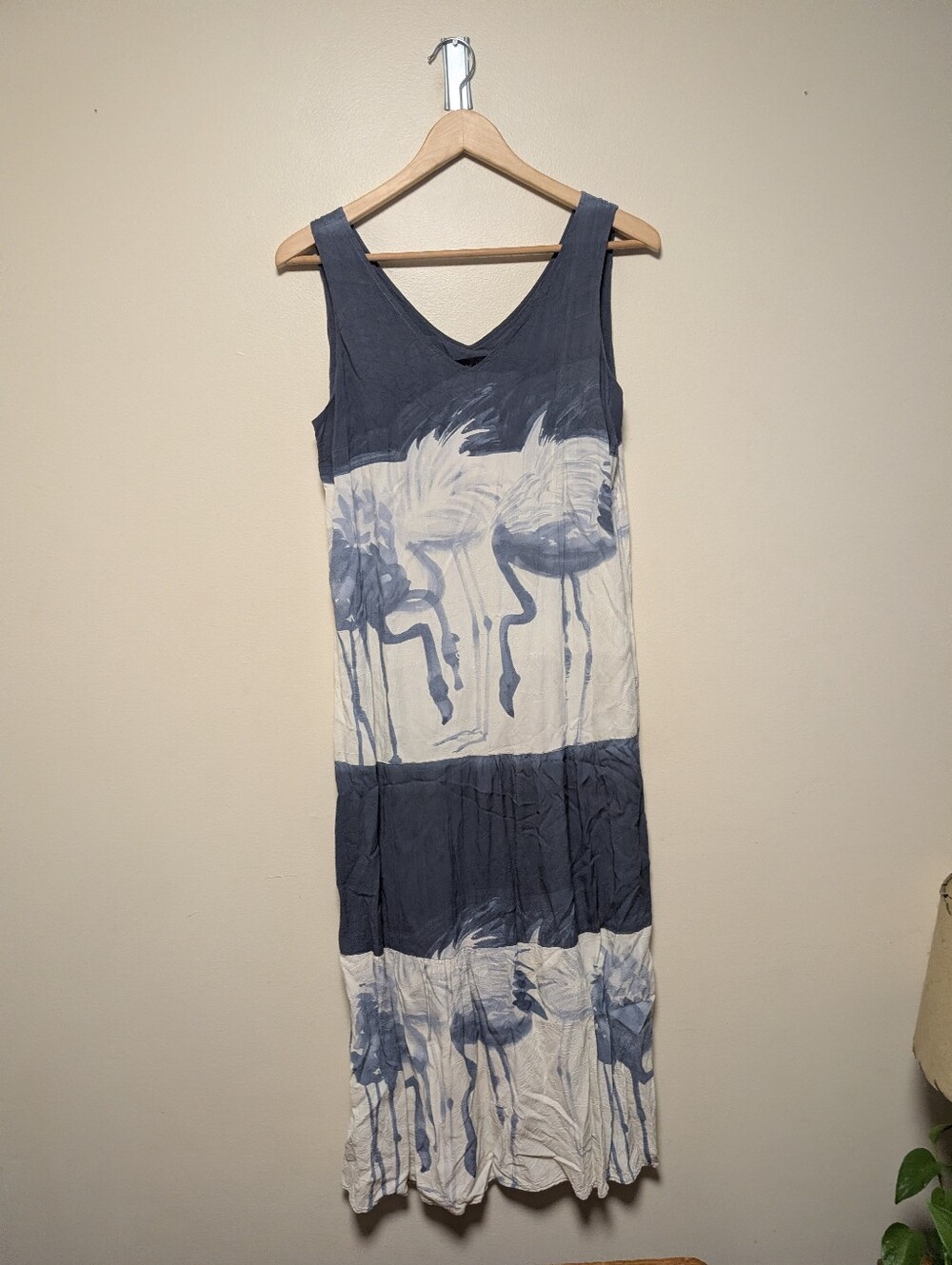 Jams World Flamingo Maxi Dress Medium Rayon Blue White Tropical Art Print